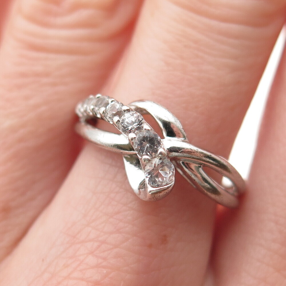 SUN 925 Sterling Silver Real Round-Cut Graduated White Topaz Ring Size 7